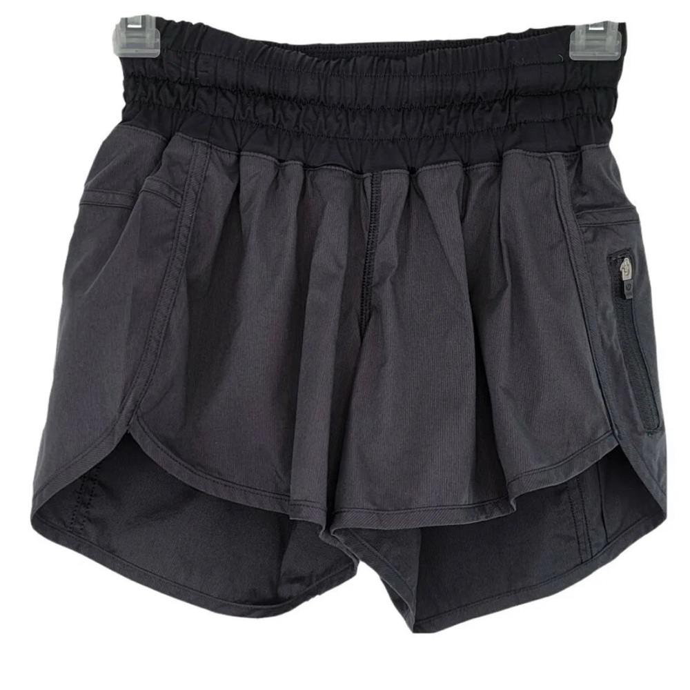 Lululemon Womens Black Zip Pocket Gray Liner Elastic Waist Running Shorts